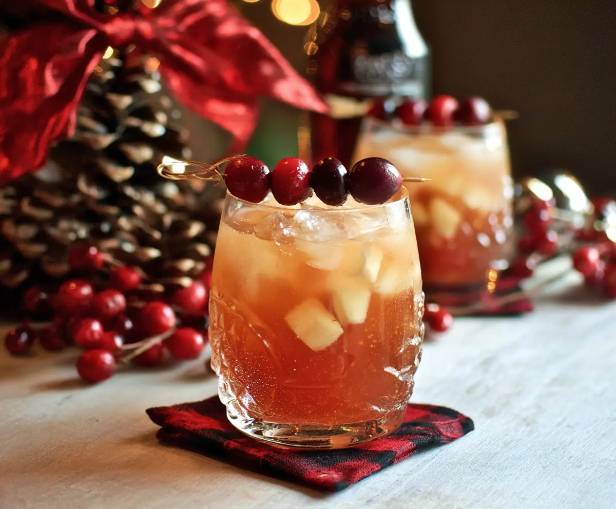 Festive Christmas Bourbon Cocktails with garnish in elegant glasses for holiday celebration.
