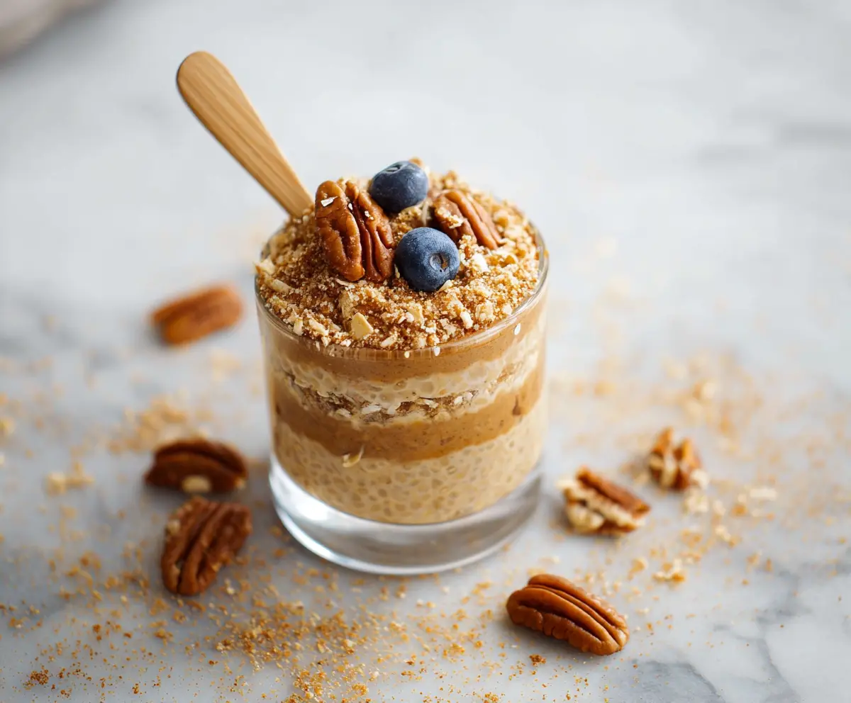 Delicious Coffee Cake Overnight Oats topped with cinnamon and fresh berries, perfect for a healthy breakfast.