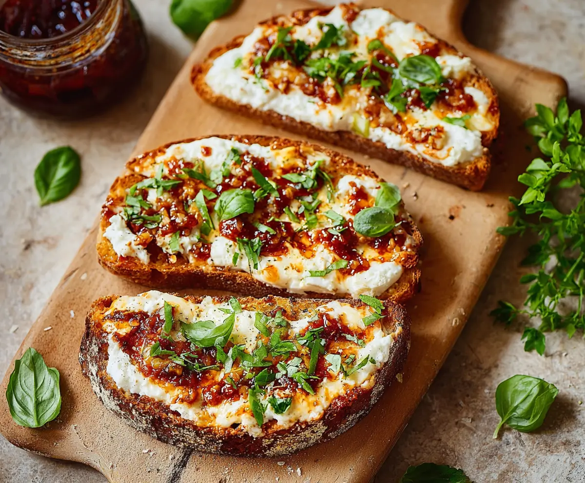 Delicious cottage cheese pizza toast topped with fresh vegetables and melted cheese.