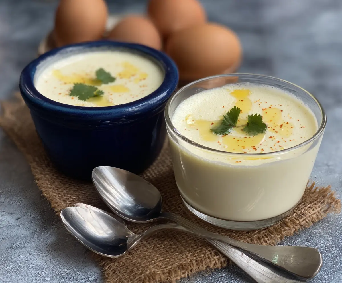 Creamy egg white pudding garnished with fresh fruits and mint leaves, a healthy dessert option.