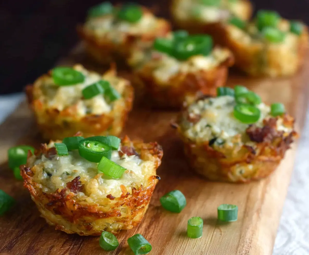 Delicious jalapeno popper hash brown cups with melted cheese and crispy edges