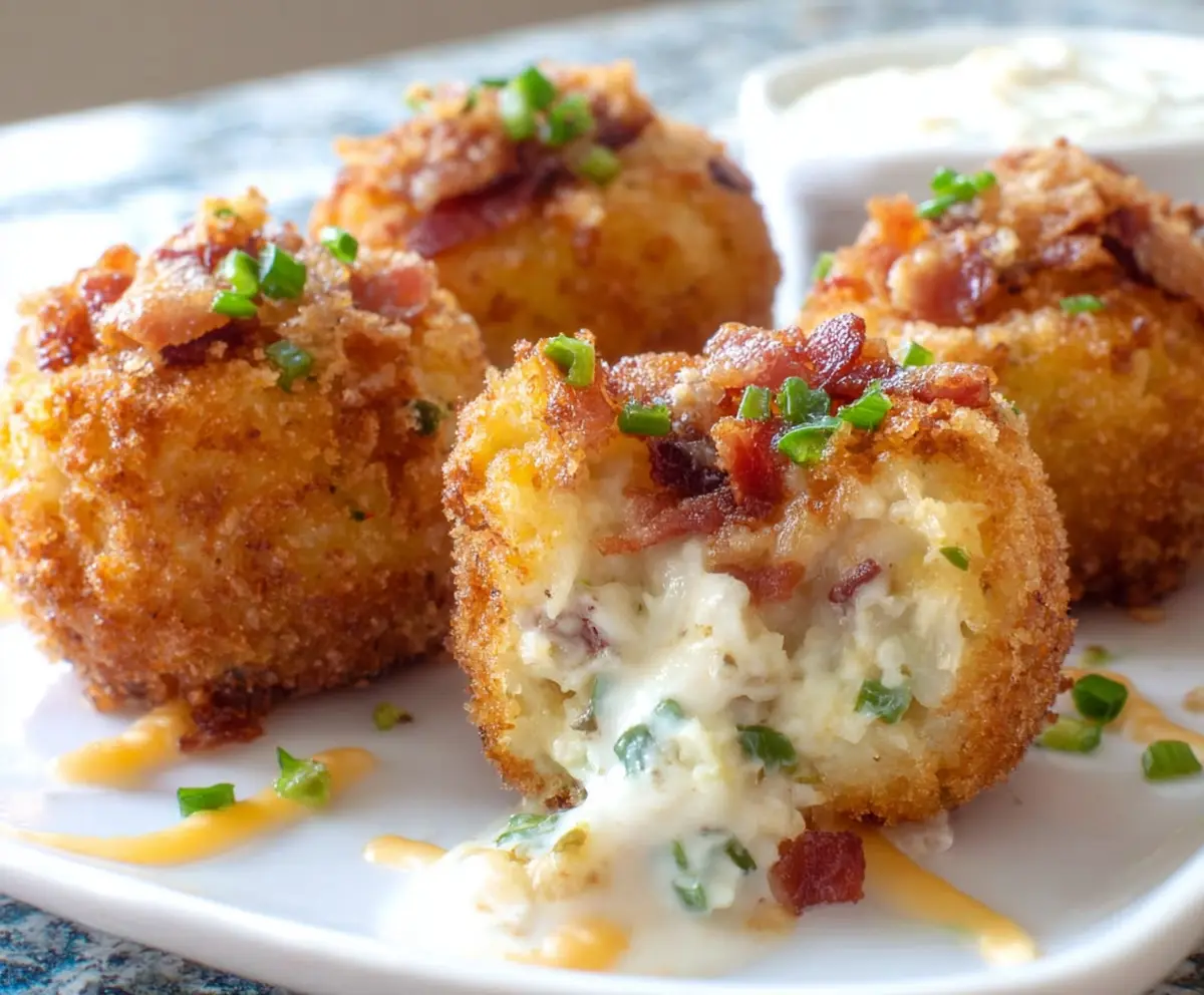 Delicious loaded mashed potato bites topped with cheese and bacon served as a savory appetizer.