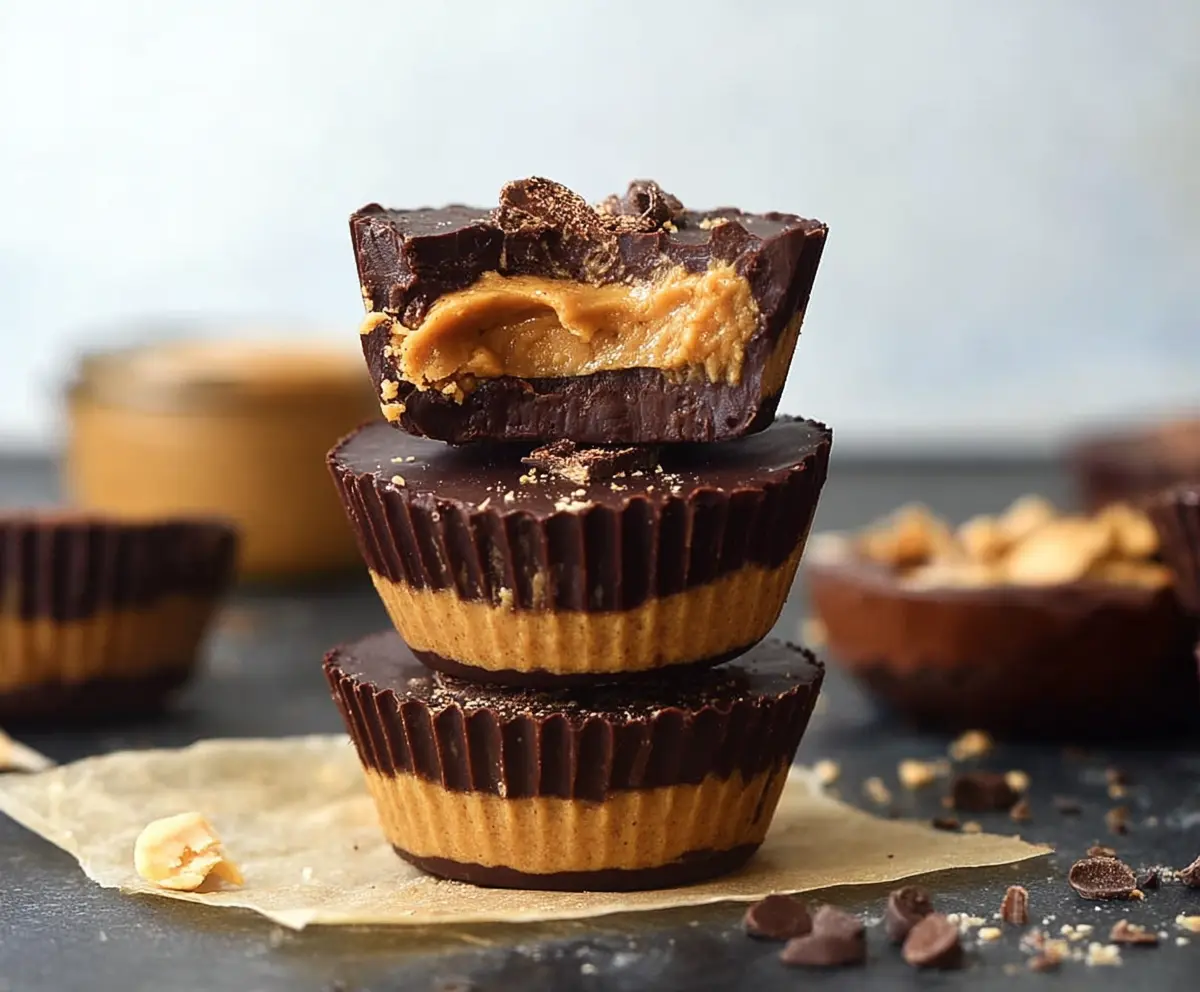 Delicious homemade peanut butter protein cups with chocolate topping, perfect for a healthy snack.