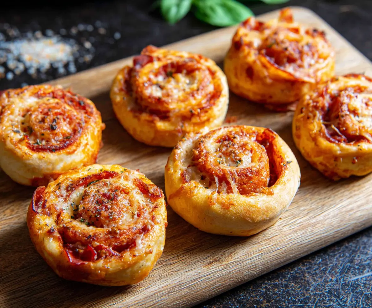 Delicious pepperoni pinwheels with crispy golden crust filled with savory pepperoni and cheese