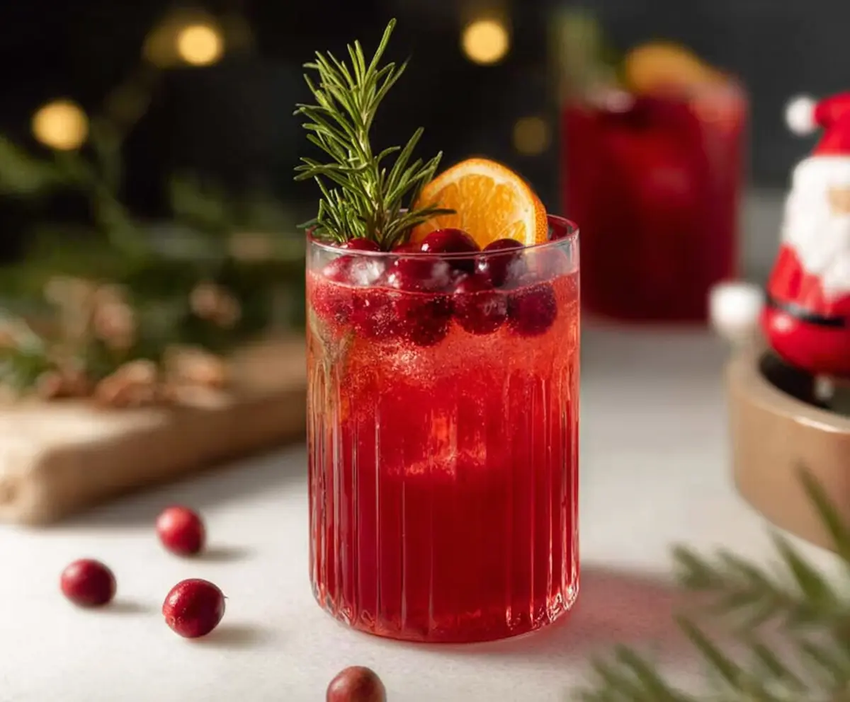 Festive Santa Spritz cocktail garnished with holiday-themed decorations, perfect for Christmas celebrations.