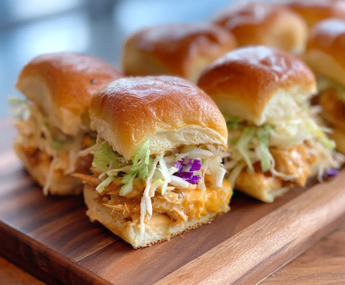 Delicious Bang Bang Chicken Sliders served with a spicy mayonnaise sauce and fresh toppings.