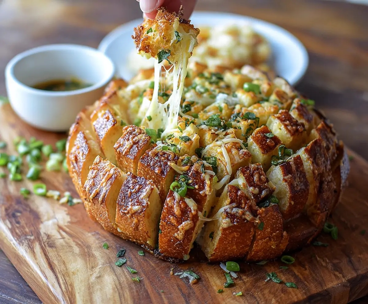 Delicious Bloomin Onion Parmesan Bread served on a plate with crispy edges and melted cheese.