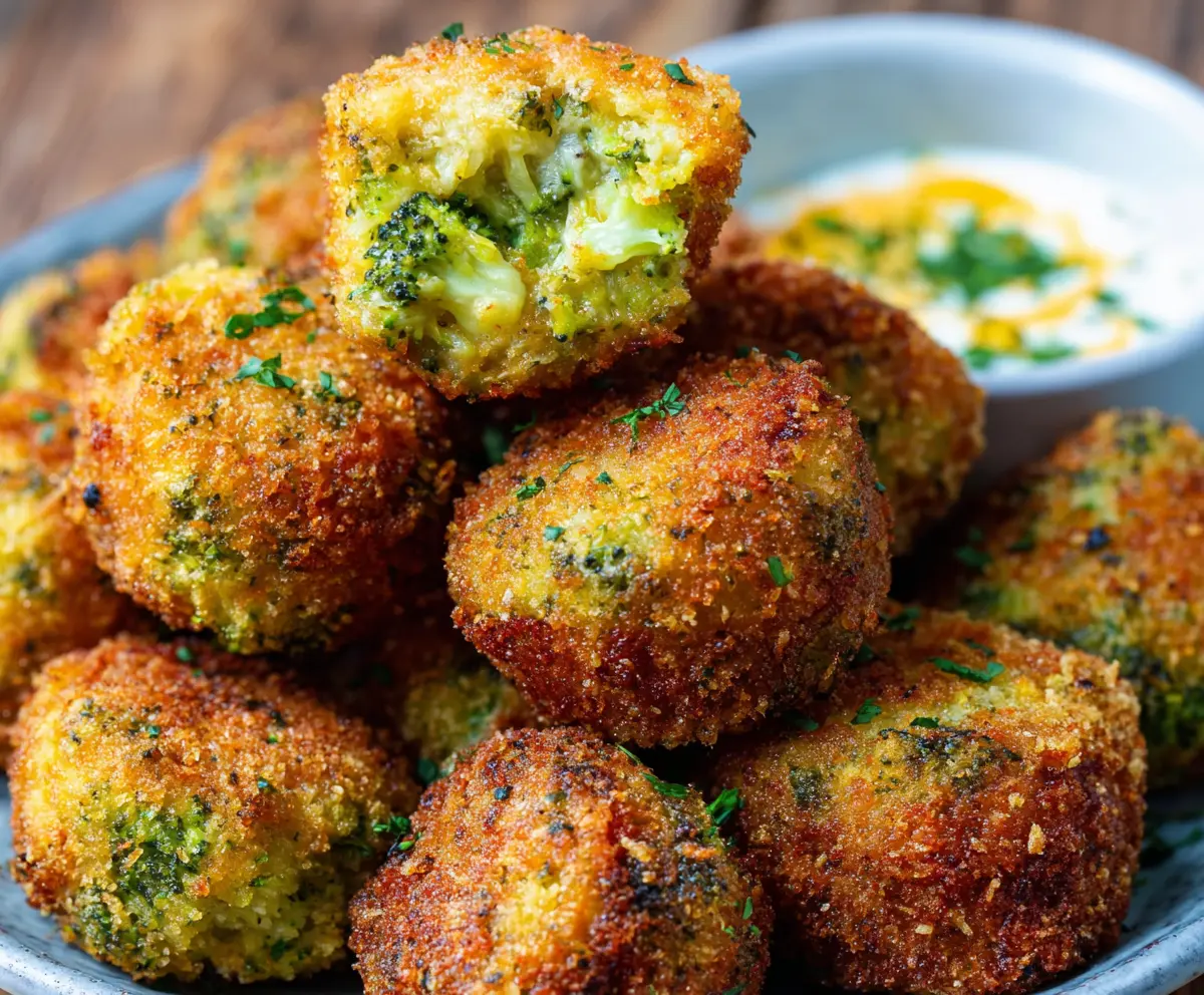 Delicious homemade broccoli cheddar poppers on a plate, perfect for snack time.
