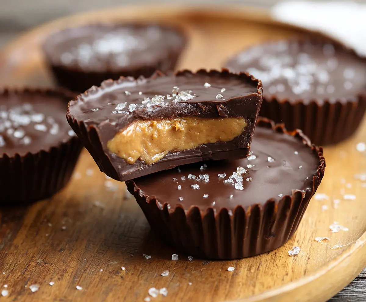 Delicious homemade chocolate peanut butter cups in a bowl on a wooden table.