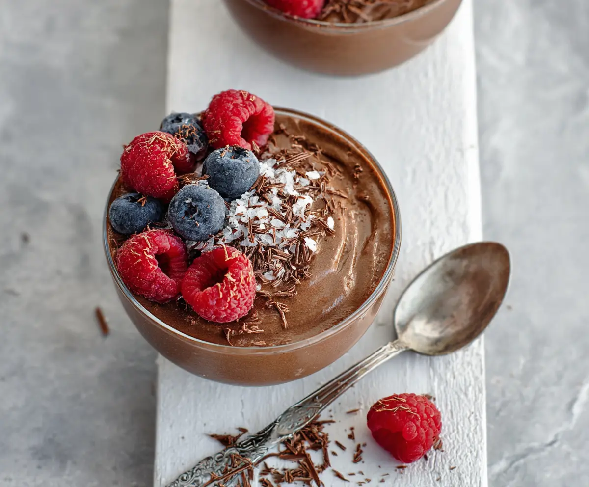 Creamy chocolate protein mousse in a glass bowl, perfect for a healthy dessert