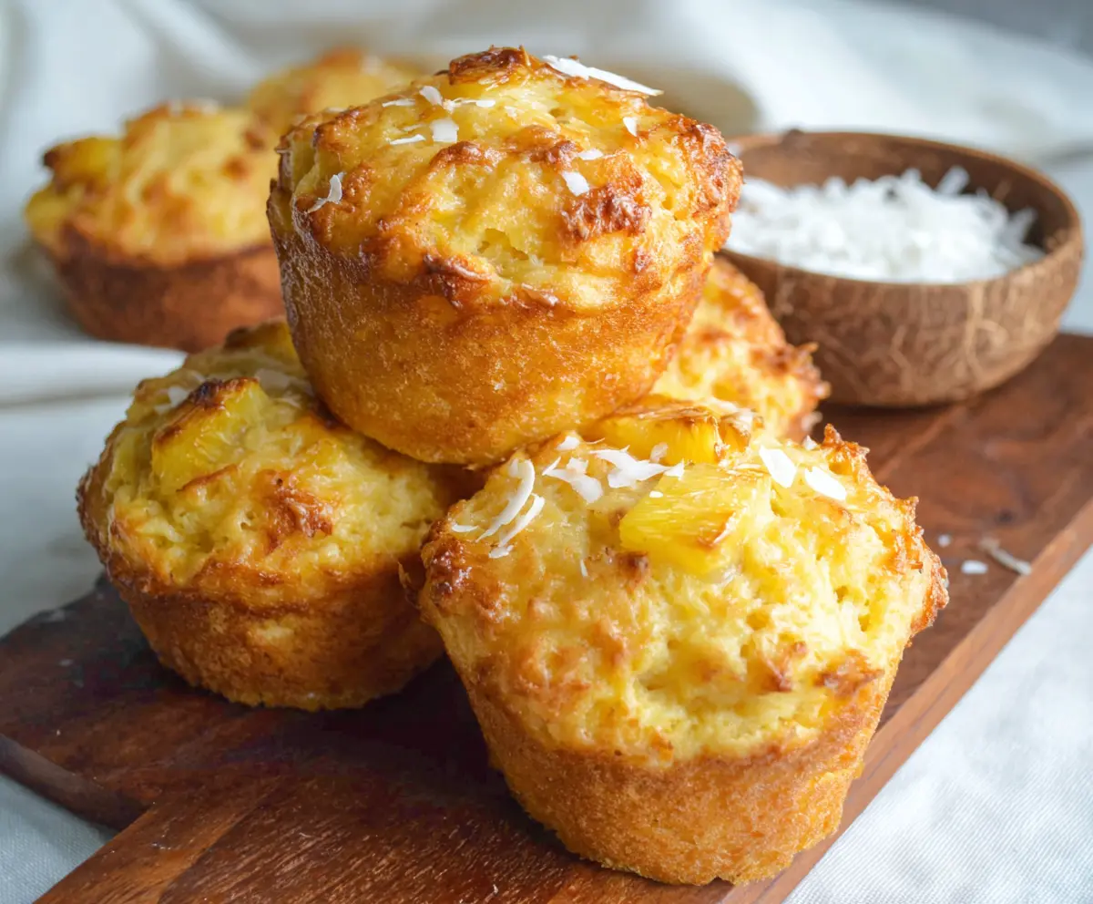 Delicious coconut and pineapple cottage cheese muffins on a plate, perfect for a healthy snack or breakfast.