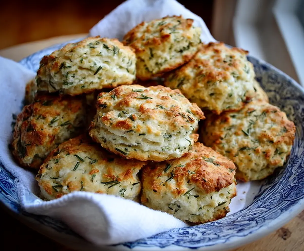 Delicious homemade cottage cheese and herb biscuits on a rustic plate