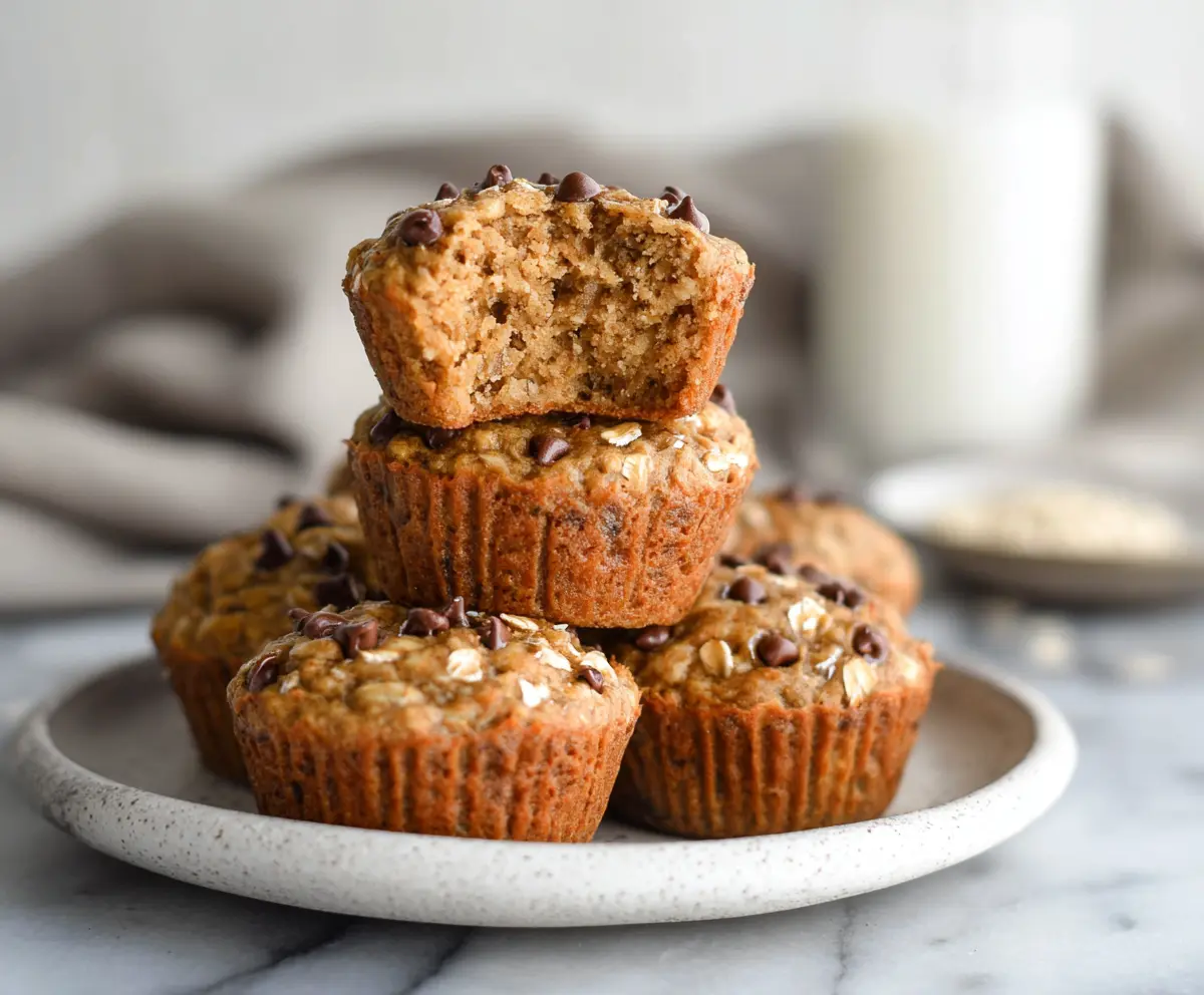 Healthy cottage cheese oatmeal blender muffins on a plate, perfect for breakfast or snack.