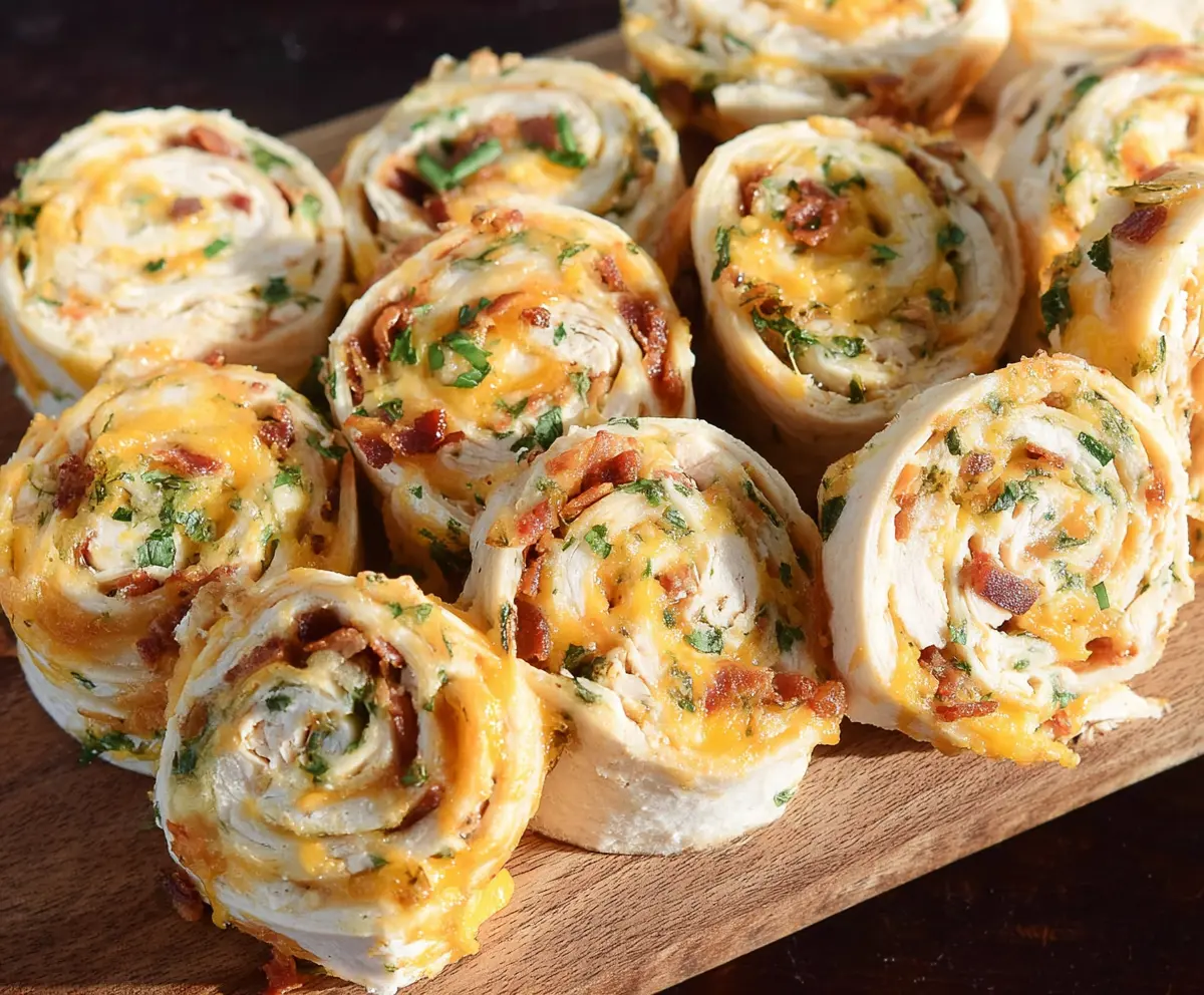 Delicious Crack Chicken Pinwheels with crispy edges and creamy filling served on a plate.