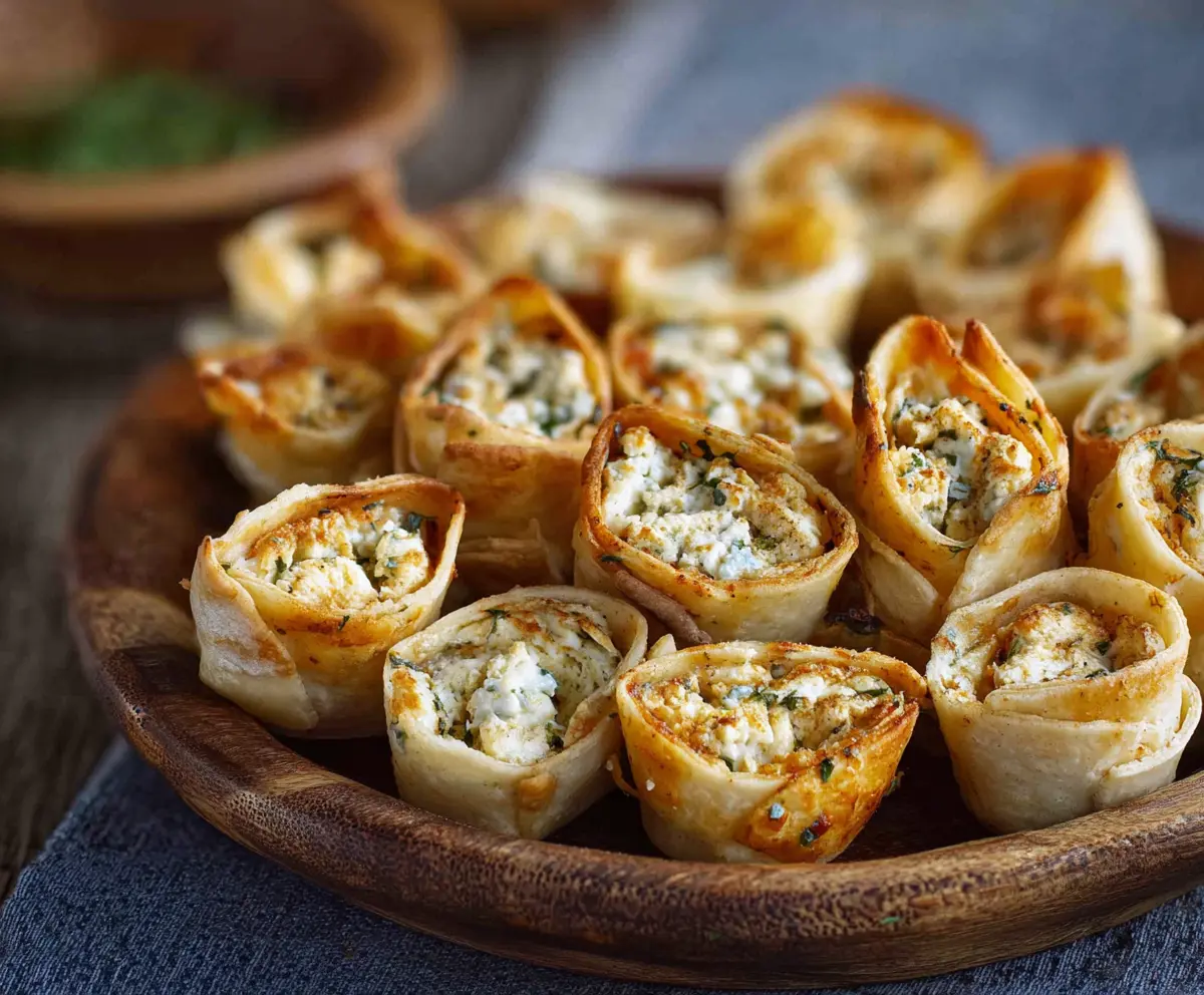 Delicious Cream Cheese Tortilla Bites with fresh herbs and crispy edges
