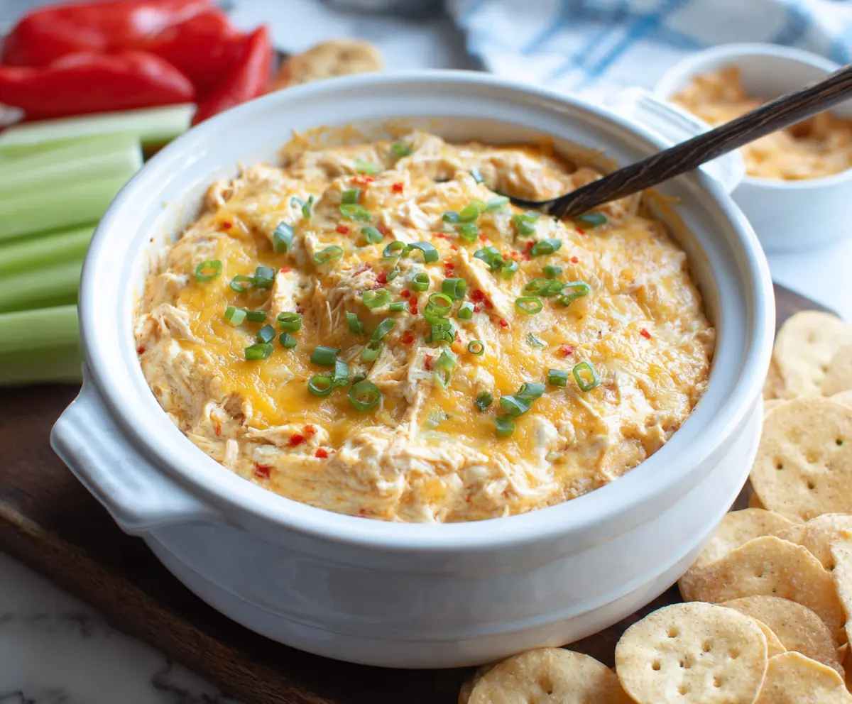 Creamy Crock Pot Chicken Dip with shredded chicken, cheese, and herbs in a slow cooker.