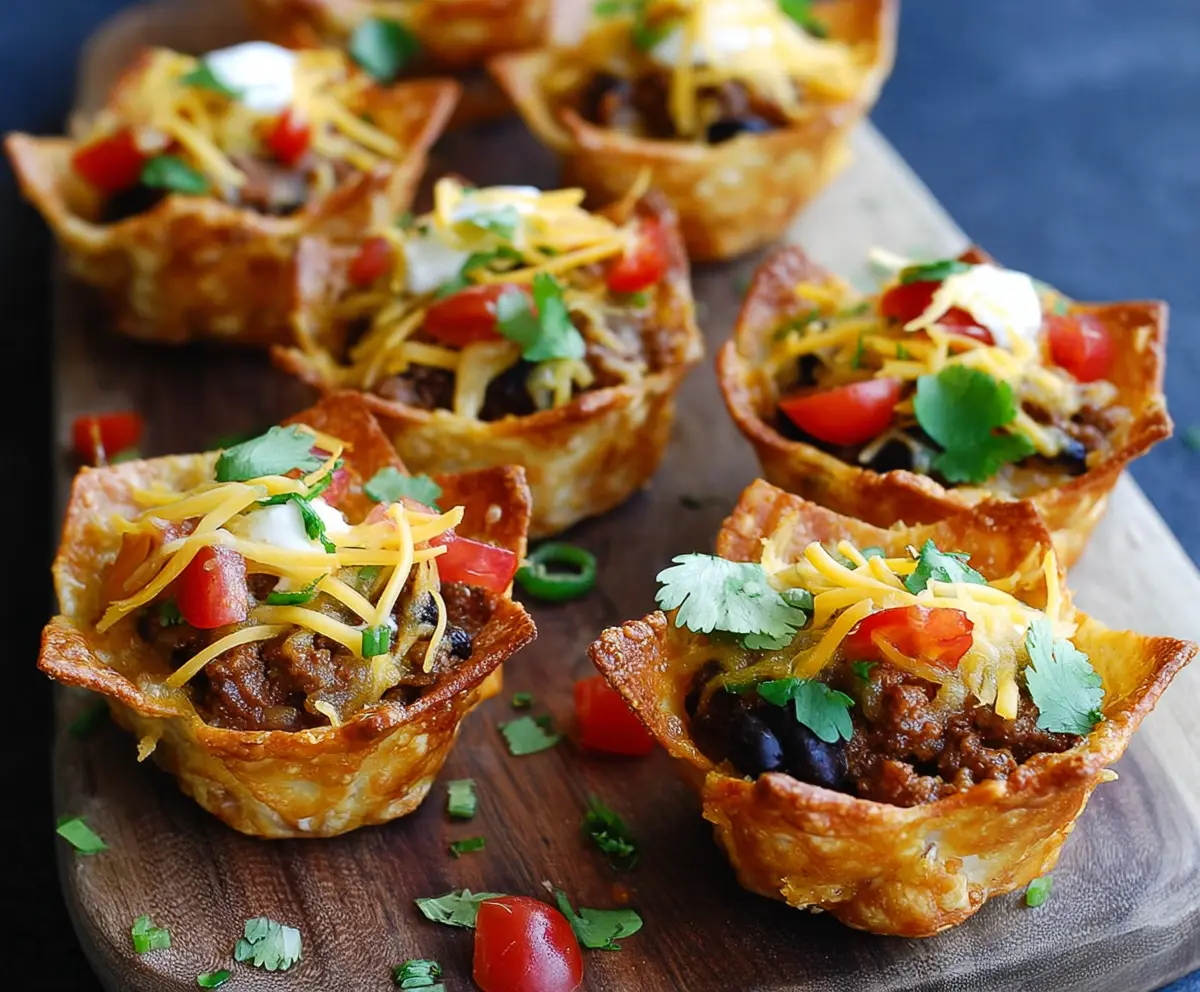 Delicious Crunchy Nacho Cups filled with melted cheese and jalapenos, perfect for snacking or parties.