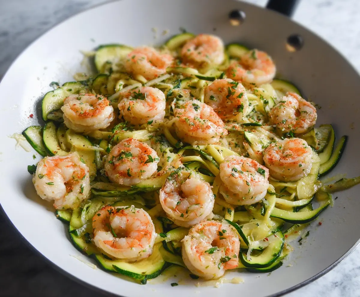 Delicious garlic shrimp served with fresh zucchini in a savory dish.