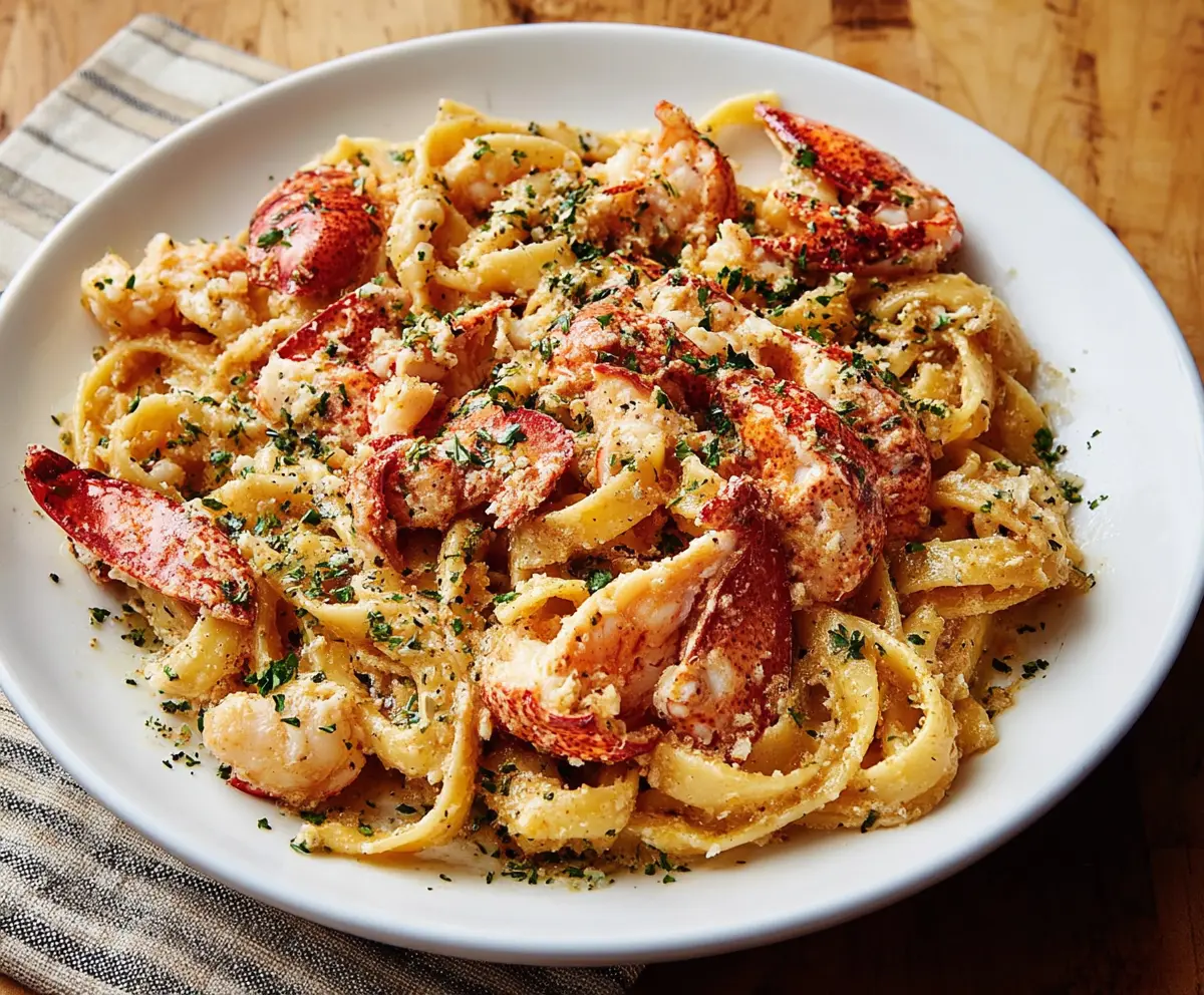 Delicious lobster pasta dish with fresh seafood and creamy sauce