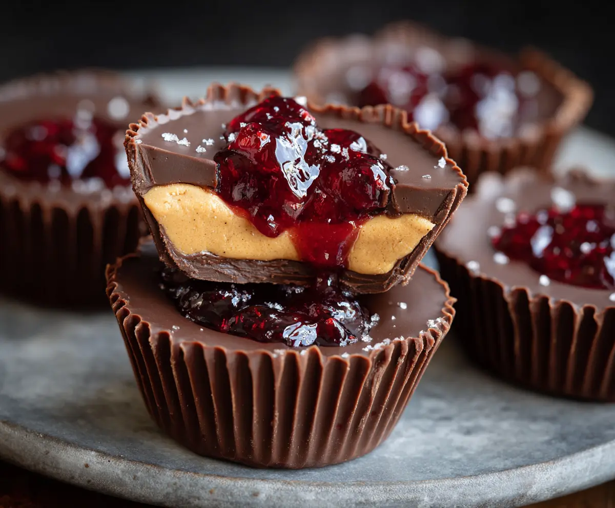Delicious peanut butter and jelly cups, a sweet snack with creamy peanut butter and fruity jelly in a cute cup shape
