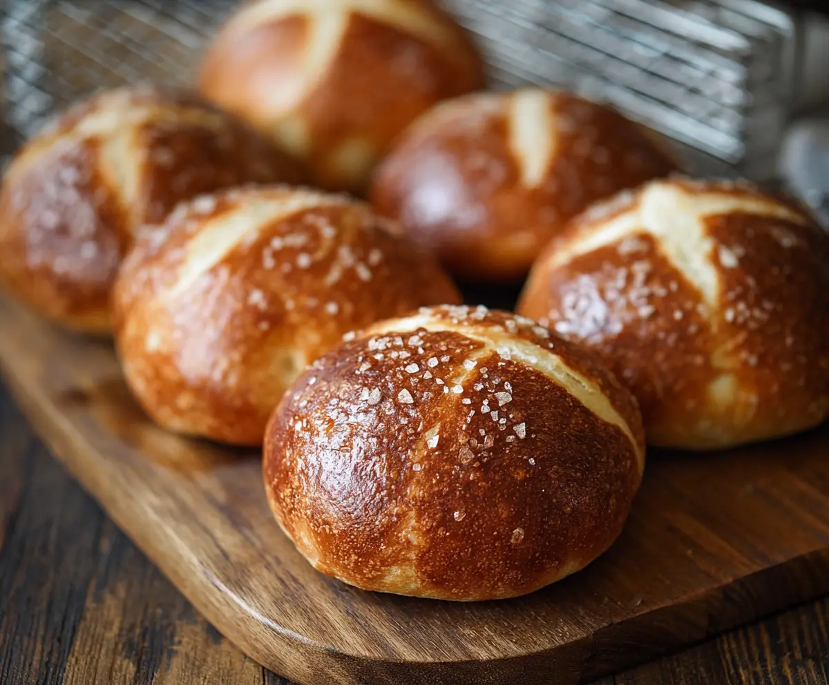 Delicious soft pretzel buns fresh out of the oven, perfect for sandwiches and snacks