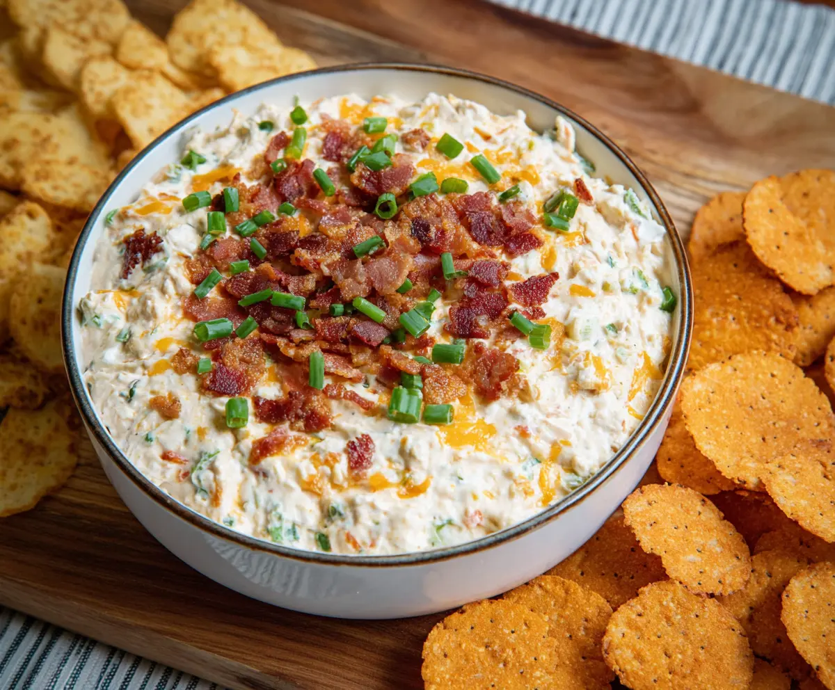Creamy Bacon Cheddar Ranch Dip in a bowl, perfect for parties and snacks.