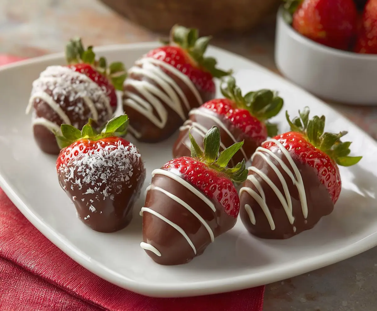 Delicious chocolate-covered strawberries on a white plate, perfect for dessert or special occasions