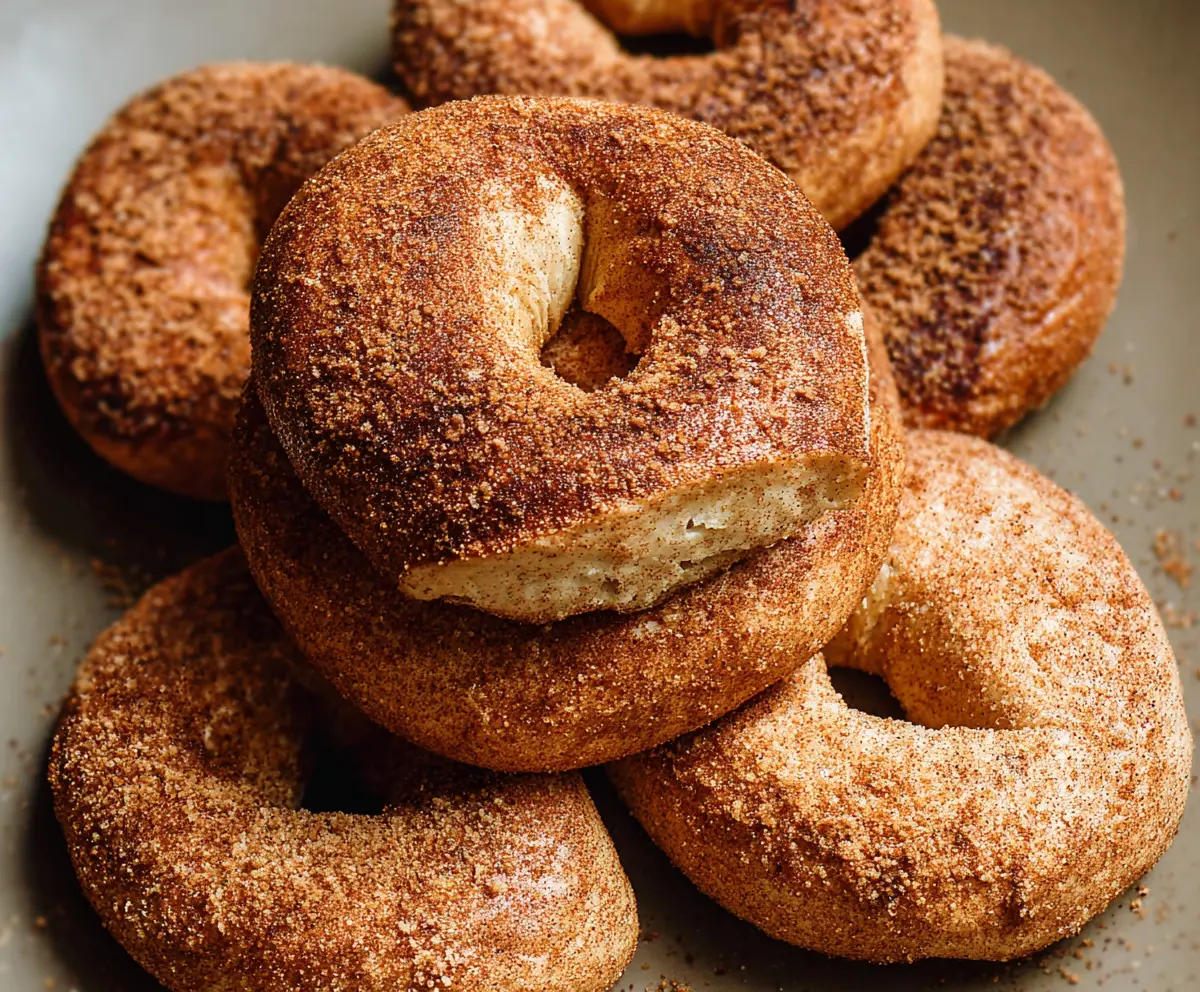 Freshly baked cinnamon bagels with a glossy golden crust, perfect for breakfast or a snack.