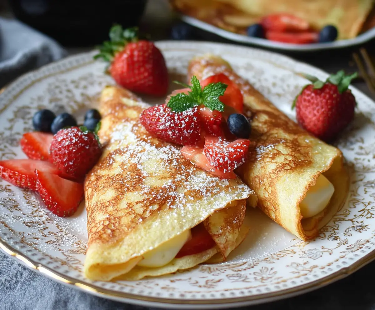 Delicious cottage cheese crepes served with fresh fruit for a nutritious breakfast