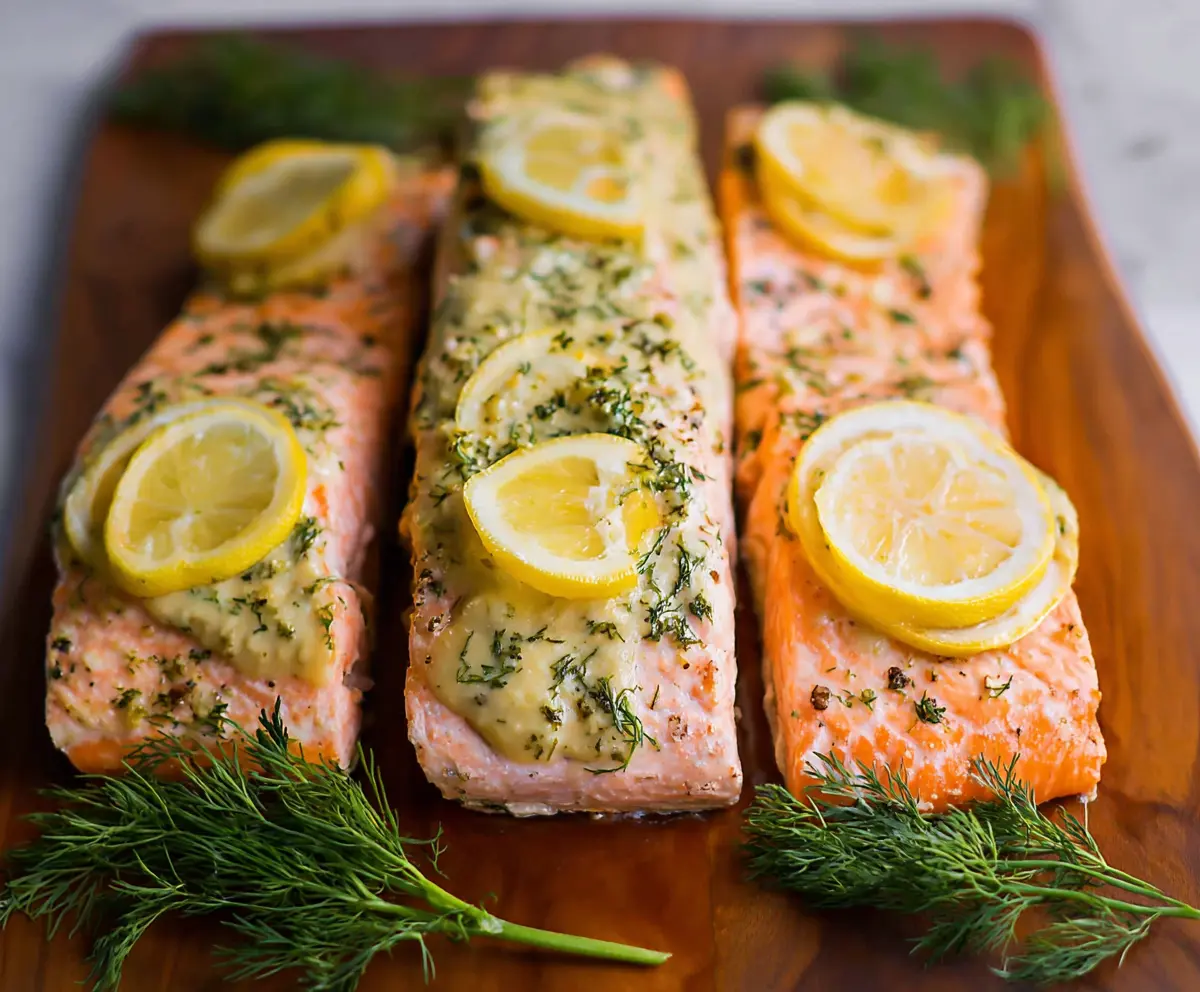 Delicious dill pickle salmon dish garnished with fresh herbs for a flavorful seafood recipe