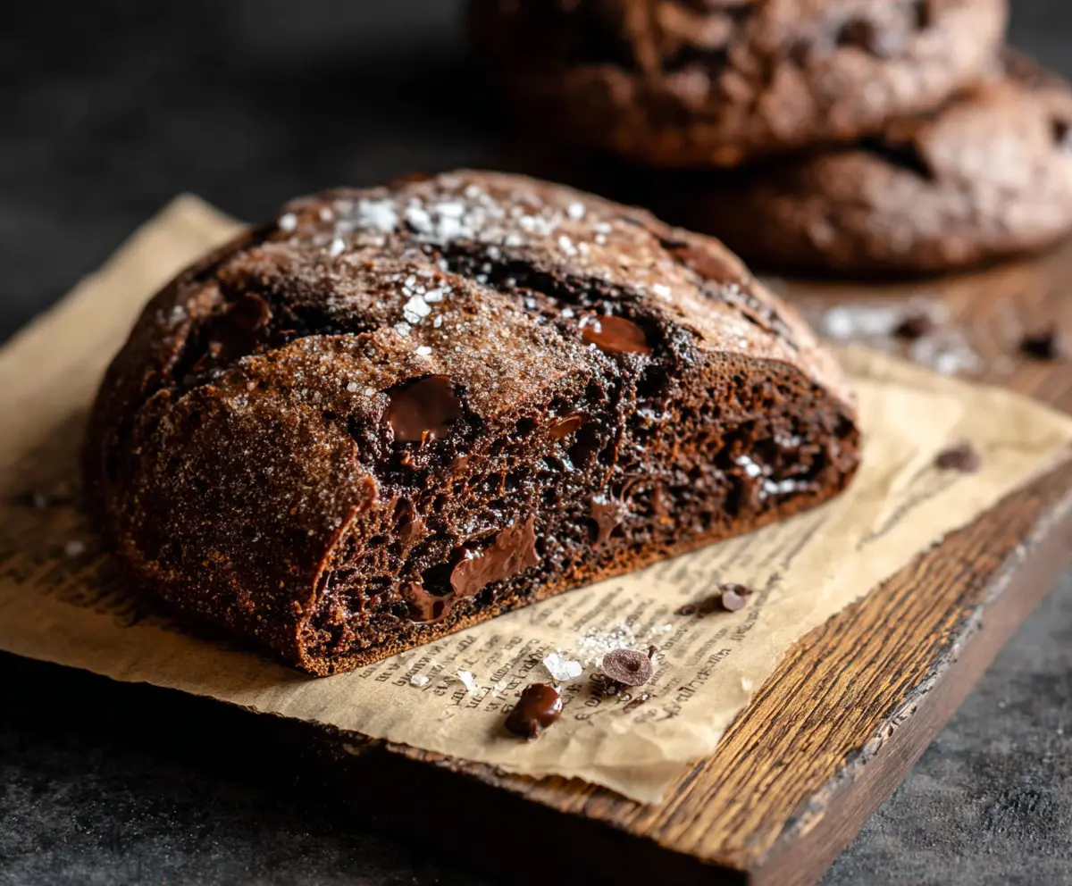 Delicious Double Chocolate Chip Sourdough Discard bread fresh out of the oven.