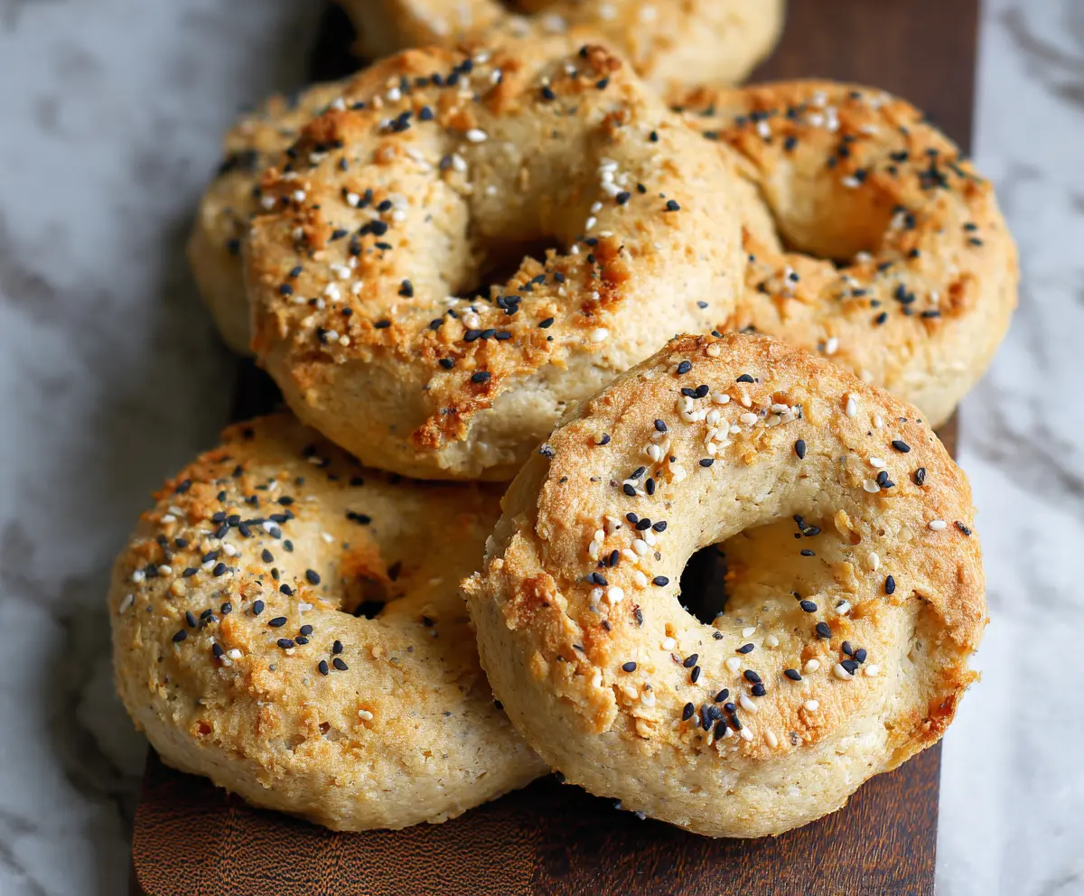 Delicious gluten-free Greek yogurt bagels freshly baked and perfect for breakfast or snacks.