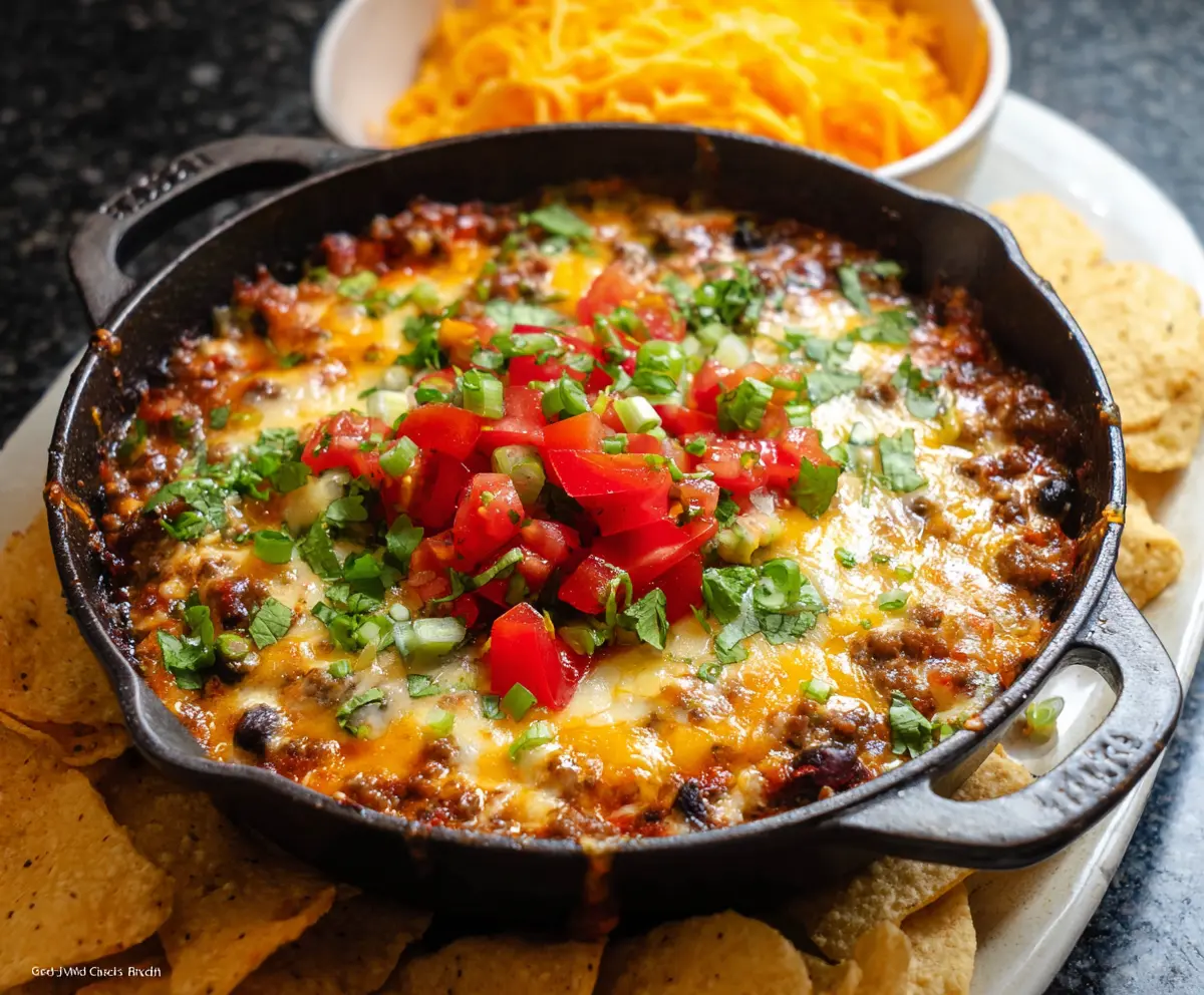 Delicious Hamburger Meat Dip served with fresh vegetables and crackers