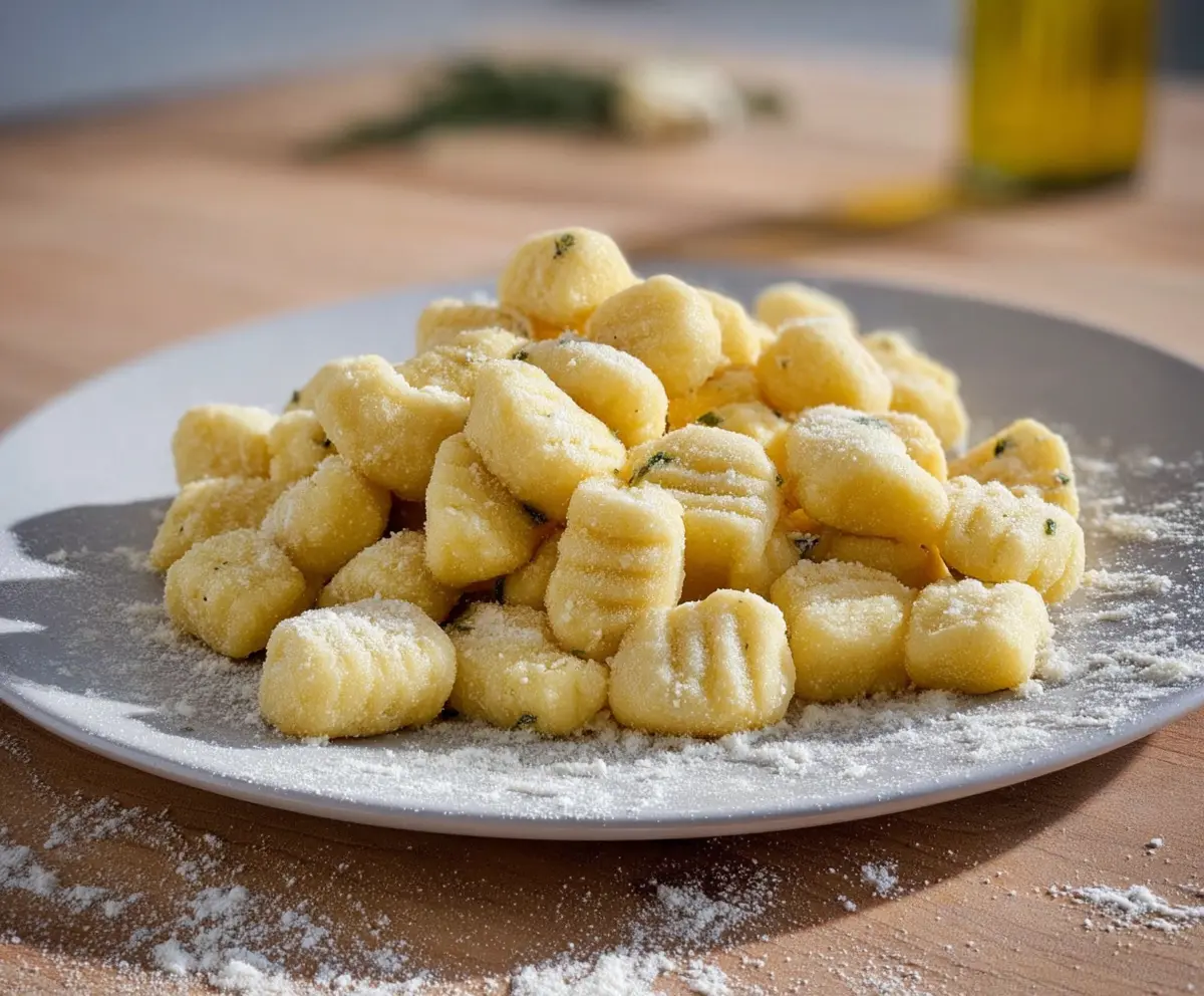 Delicious homemade potato gnocchi served on a rustic plate, perfect for a comforting Italian meal.
