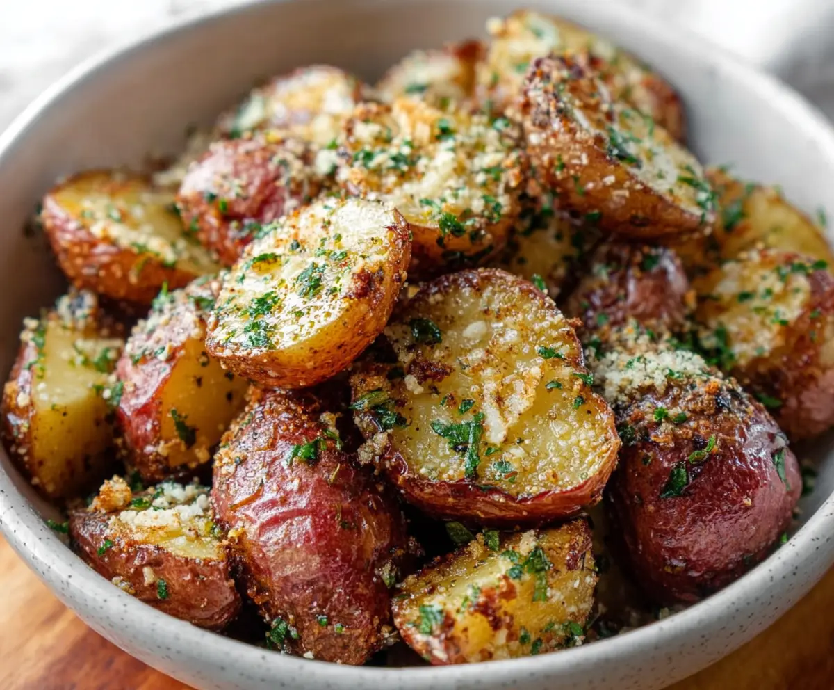 Delicious Parmesan Garlic Butter Red Potatoes served as a savory side dish.
