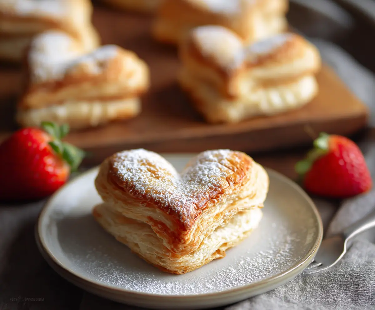 Delicious puff pastry hearts filled with sweet or savory ingredients, perfect for romantic snacks or parties.