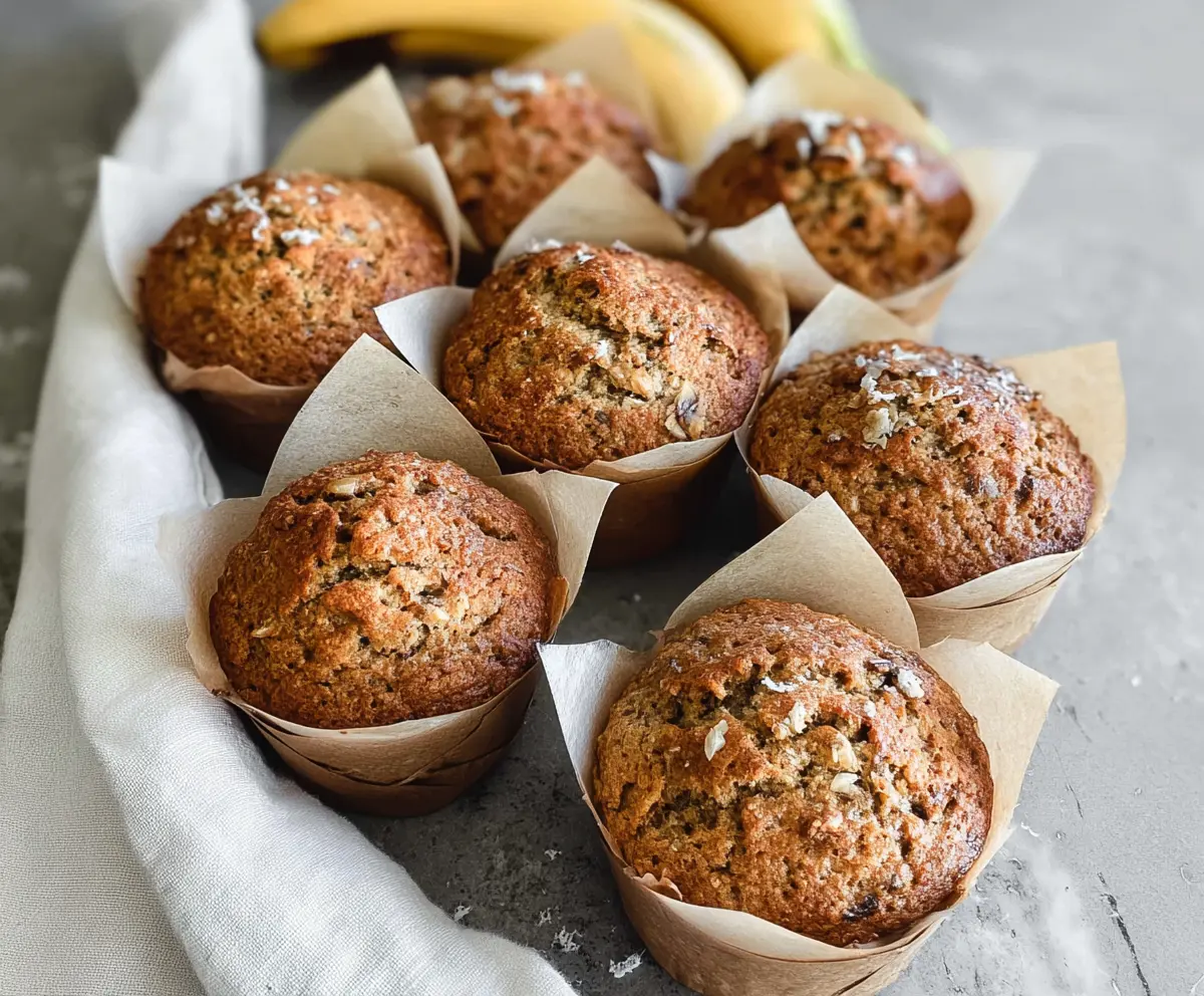 Delicious sourdough discard banana bread muffins fresh out of the oven.