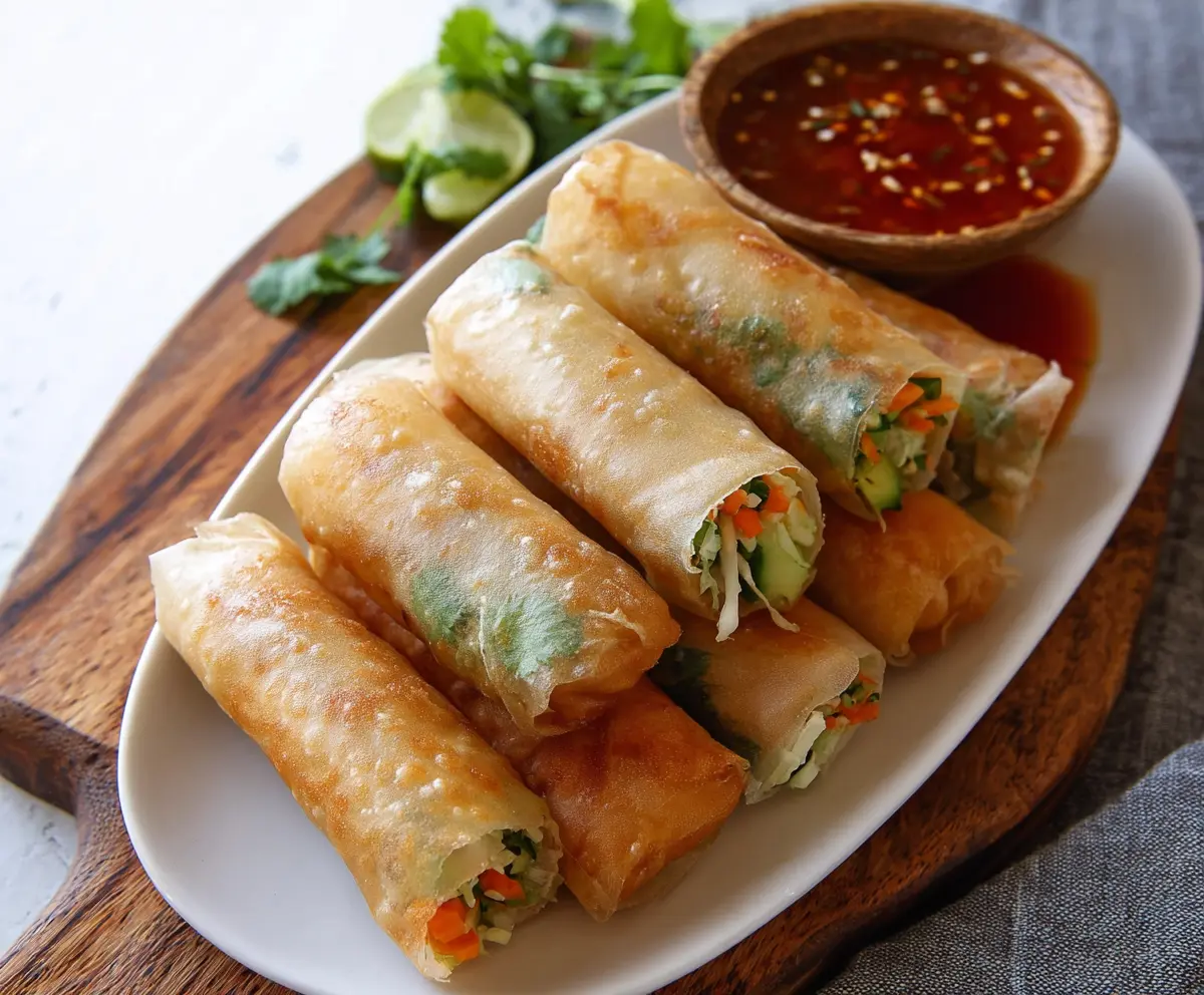 Fresh vegetable spring rolls with dipping sauce, vegan Bang Bang Vegetable Spring Rolls