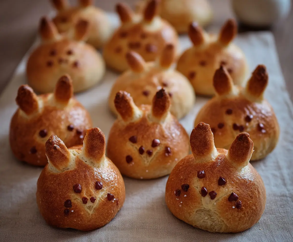 Freshly baked Hot Cross Bunny Rolls with icing crosses on top, perfect for Easter celebrations.