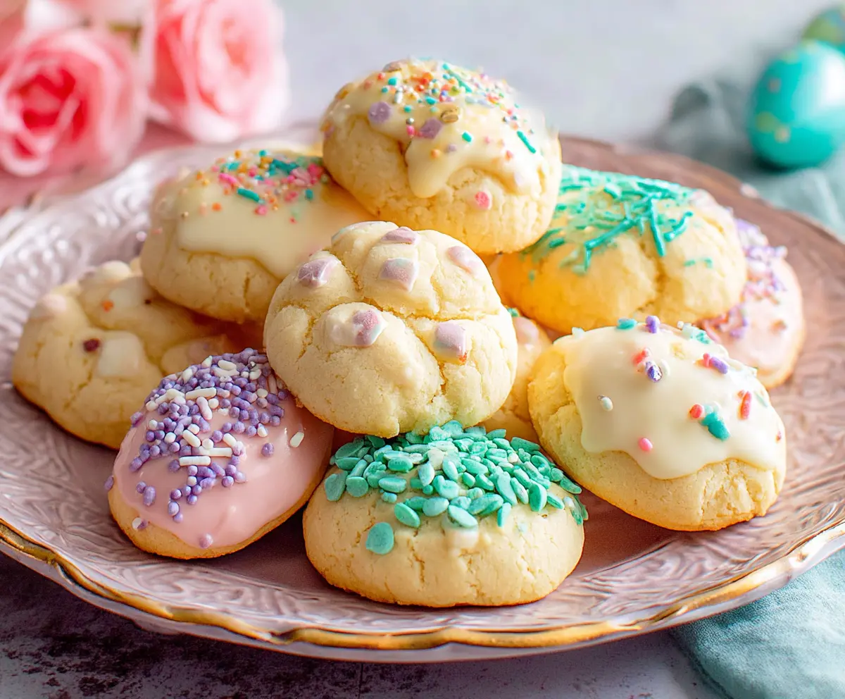 Delicious Italian Easter Cookies with colorful sprinkles and festive decoration