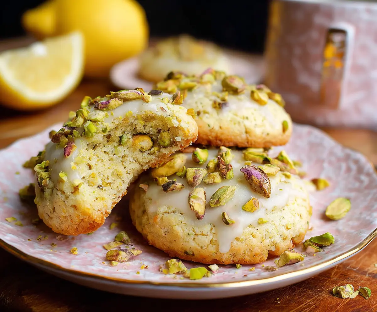 Delicious pistachio lemon cookies with a golden-brown crust and vibrant lemon zest garnish