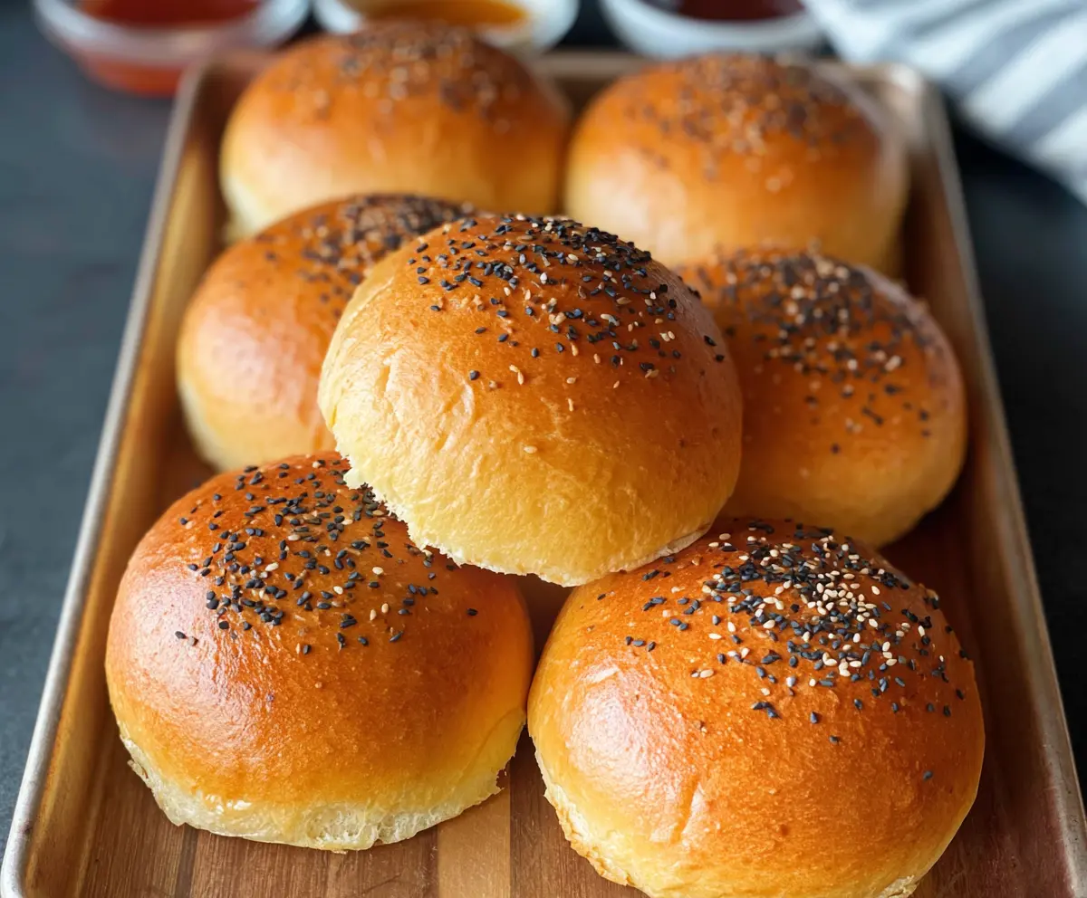 Homemade sourdough discard hamburger buns for delicious sandwiches.