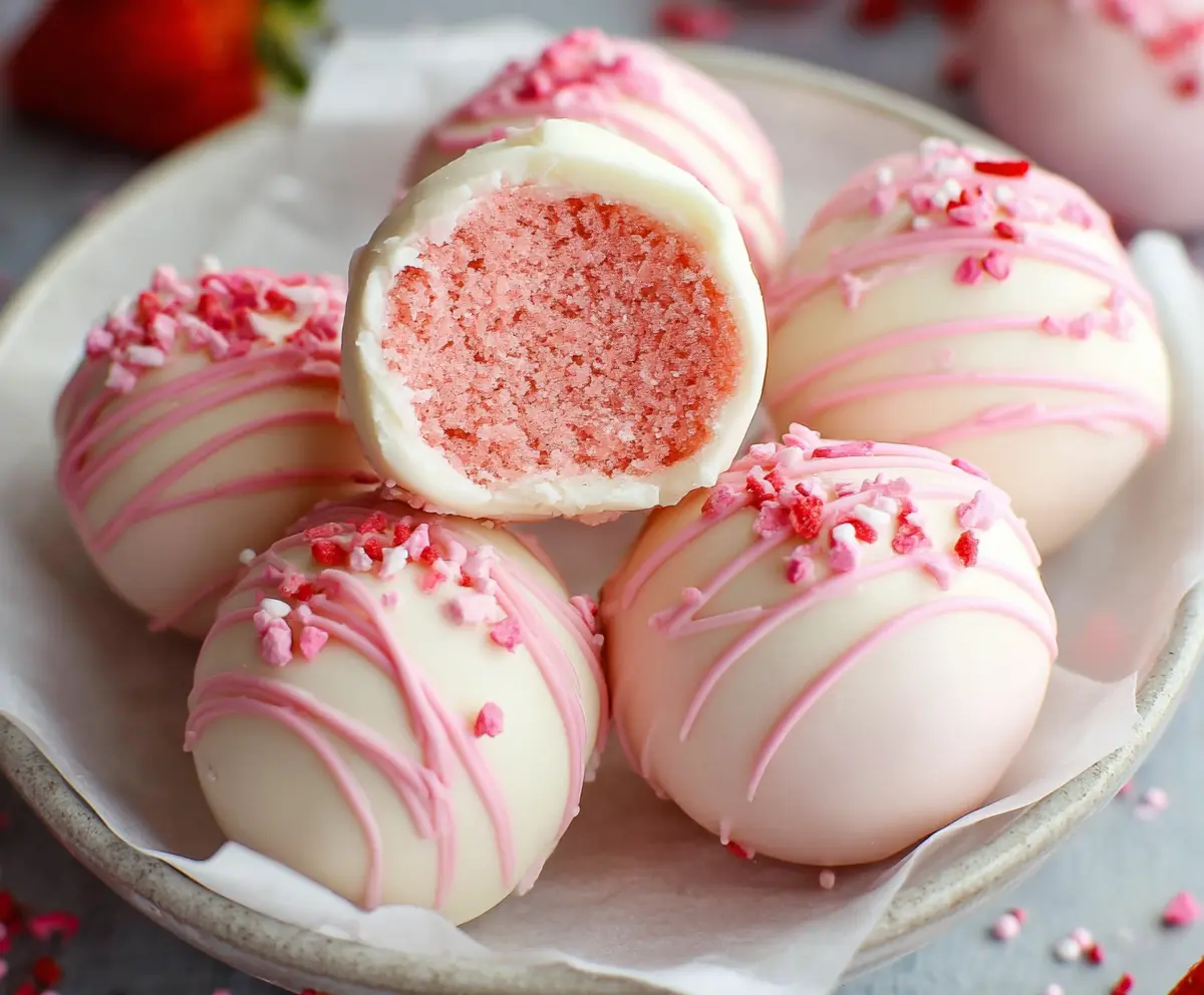 Delicious strawberry cake balls arranged on a plate for a sweet dessert treat