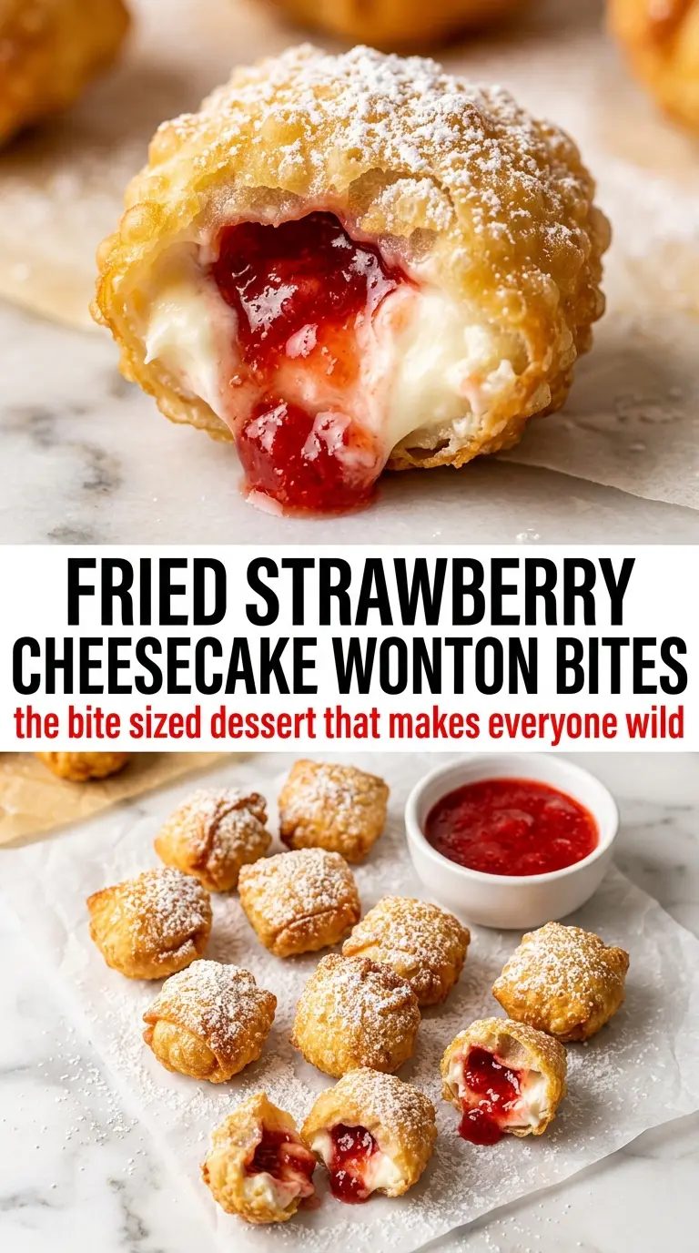Fried Strawberry Cheesecake Wonton Bites crispy creamy dessert
