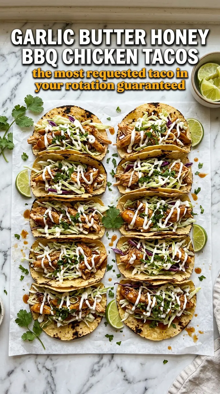 Garlic Butter Honey BBQ Chicken Tacos glossy caramelized