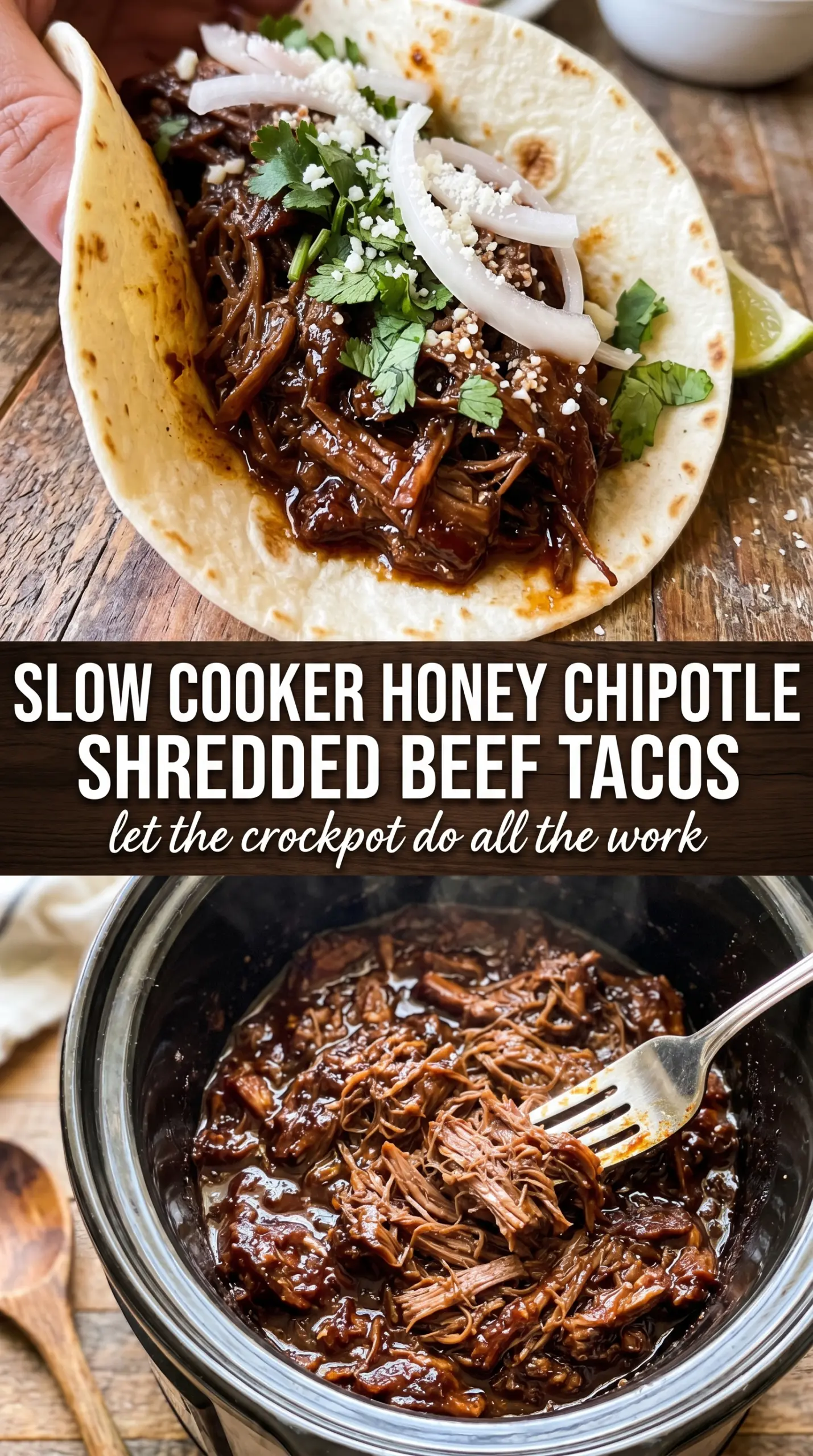 Slow Cooker Honey Chipotle Shredded Beef Tacos tender smoky glossy