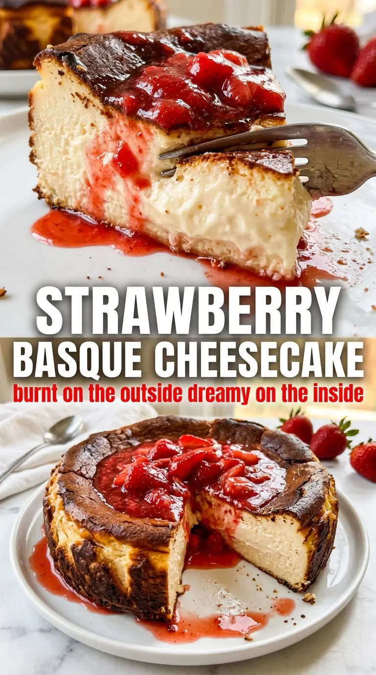 Strawberry Basque Cheesecake rustic strawberries creamy