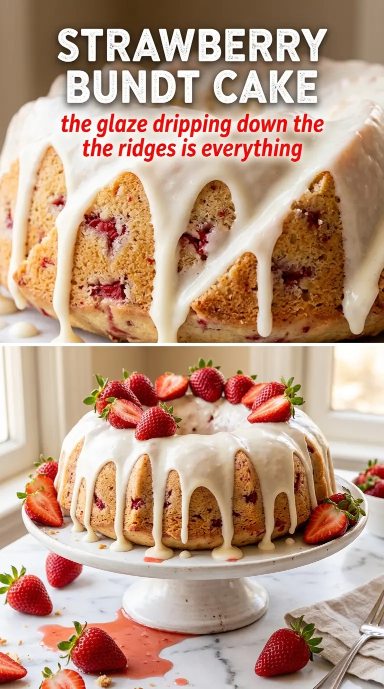 Strawberry Bundt Cake glossy pink-tinted