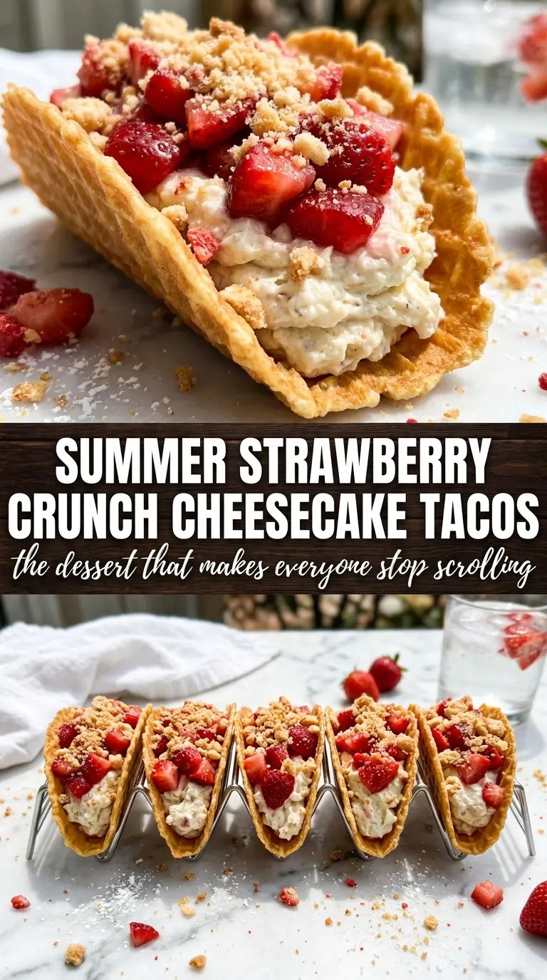 Summer Strawberry Crunch Cheesecake Tacos crisp creamy strawberry