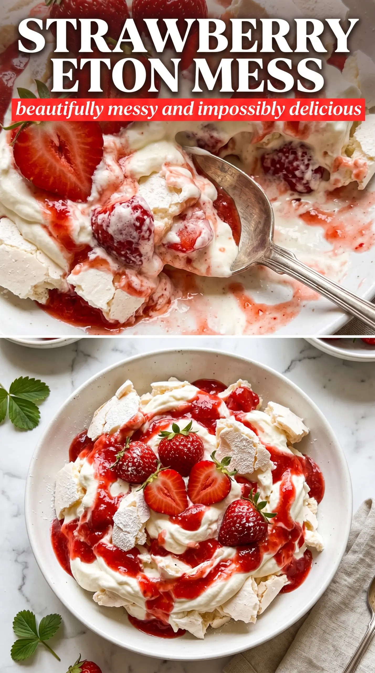 Strawberry Eton Mess with meringue, cream, strawberries